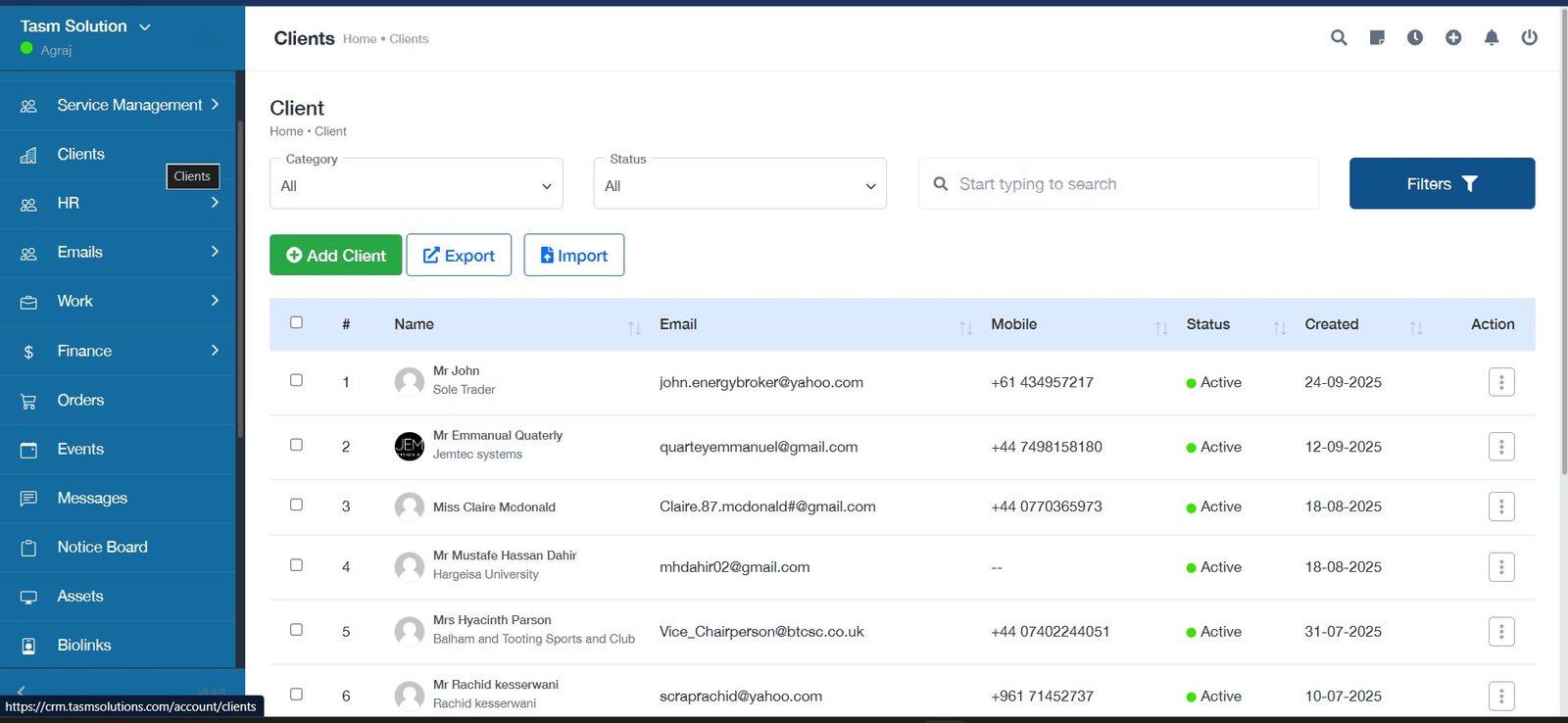 Client Management Dashboard